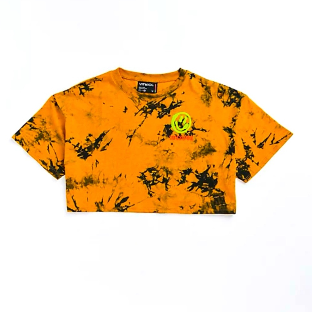 Vitriol Georgia Smile Orange Tie Dye Crop T-Shirt Medium
